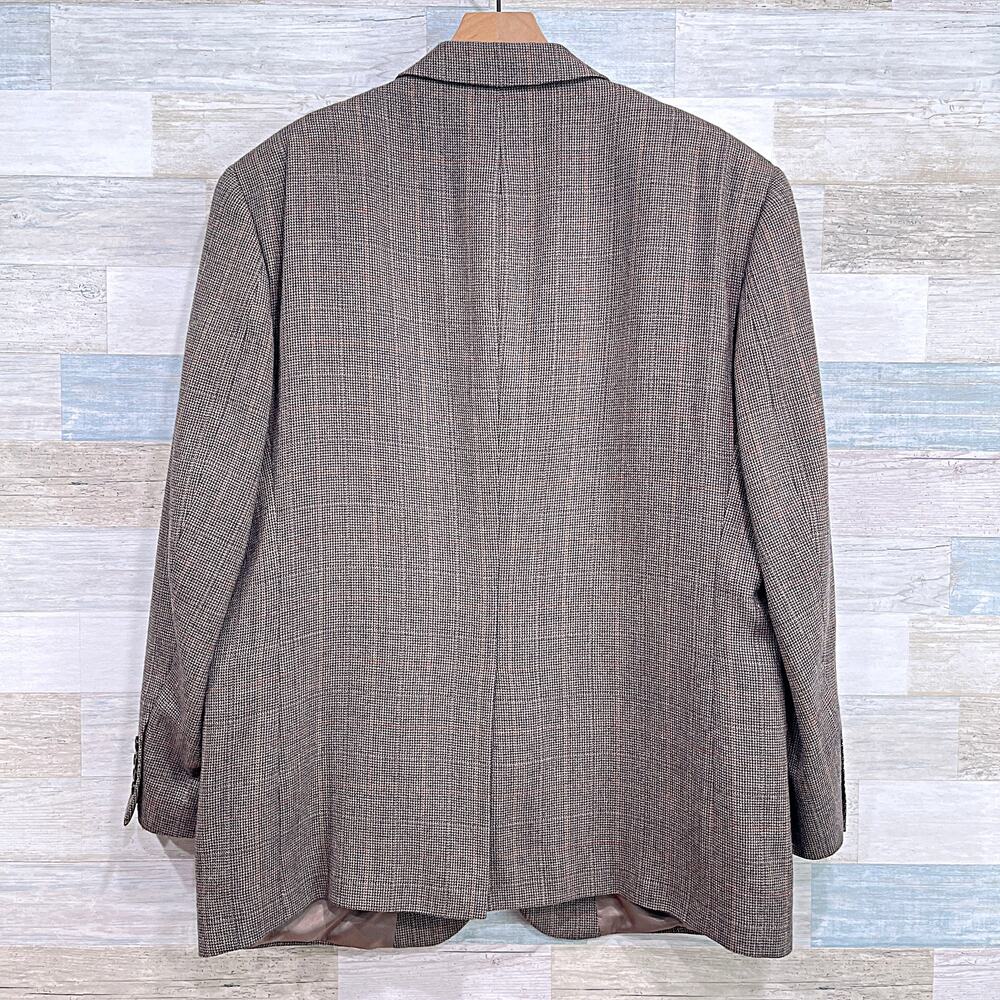 Jos A Bank Wool Tweed Sport Coat Jacket Brown Windowpane Check Mens 46R - Picture 5 of 8